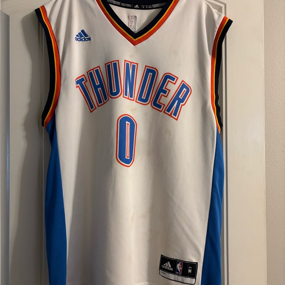 Adidas Russell Westbrook Thunder Jersey - White, Blue, and Black
